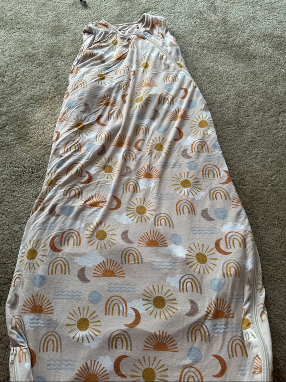 Little Sleepies Beige Maxi Dress with Sun & Rainbow Print